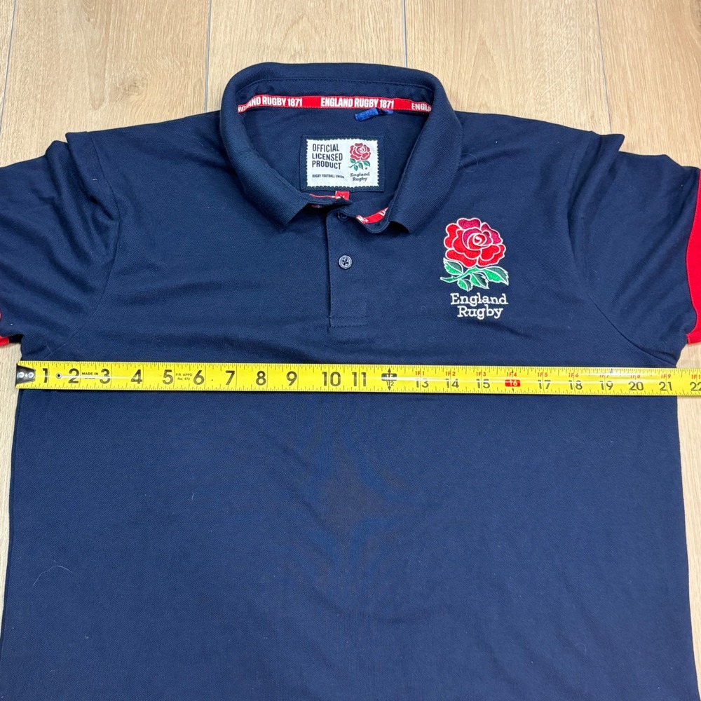 England Rugby Union Embroidered Licensed Navy Blue Polo Shirt Men's Medium Rose - Picture 8 of 10